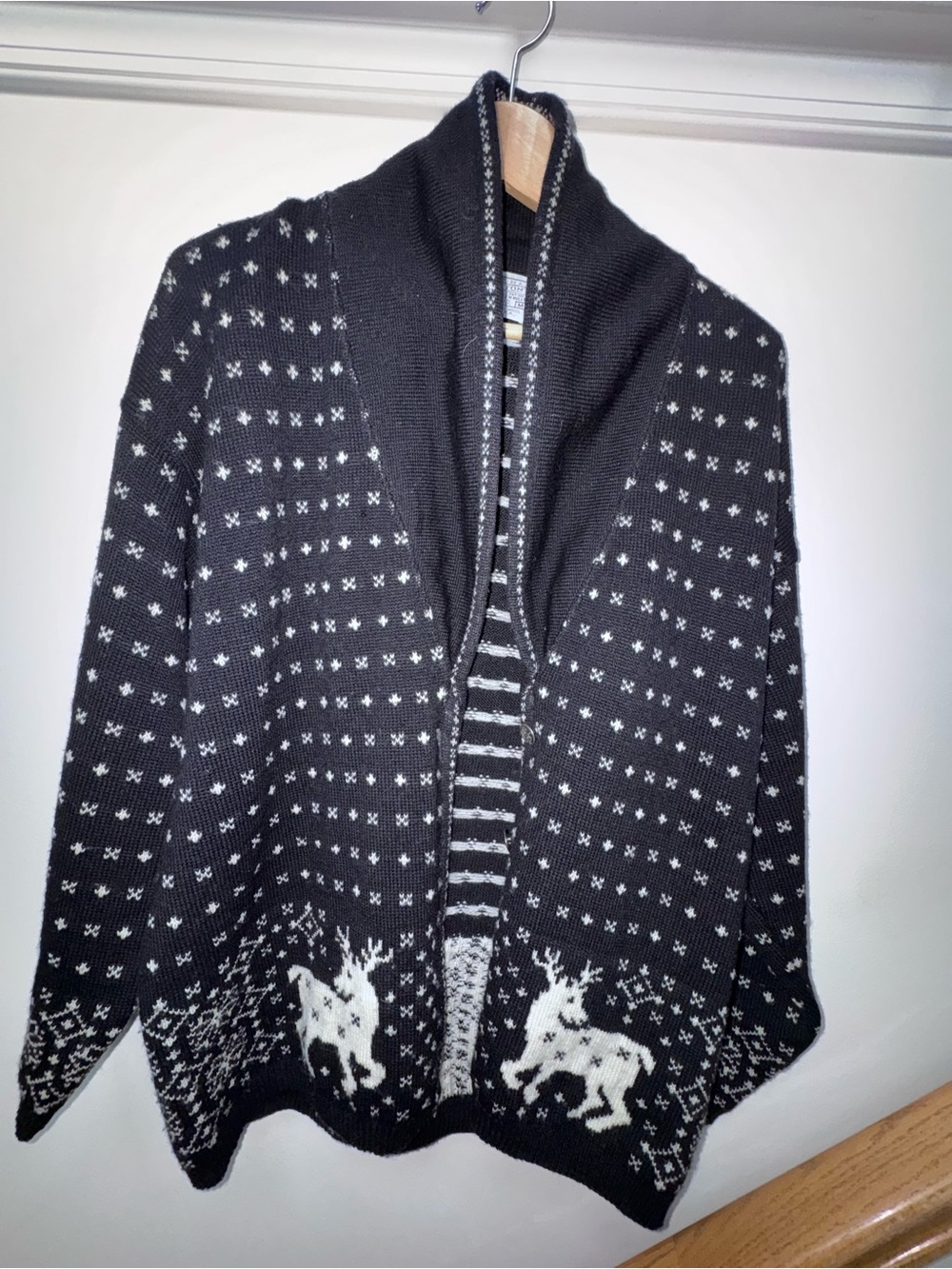 Vintage Pendleton Black and White Striped Wool Cardigan With Deer
